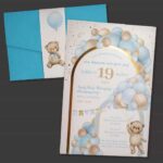 Προσκλητήριο Bάπτισης TEDDY WITH BALLOONS για αγόρι