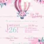 Προσκλητήριο Bάπτισης "Αερόστατο" για κορίτσι