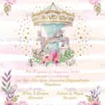 Προσκλητήριο Bάπτισης "Carousel" για κορίτσι