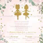 Προσκλητήριο Bάπτισης "Μπαλαρίνα" για δίδυμα