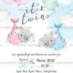 Προσκλητήριο Bάπτισης "Ελεφαντάκια" για δίδυμα